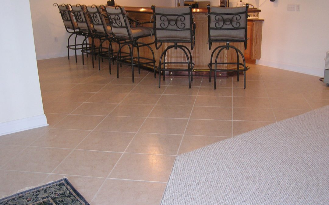 Basement Wet Bar Tile Floor in Cuyahoga Falls, Ohio