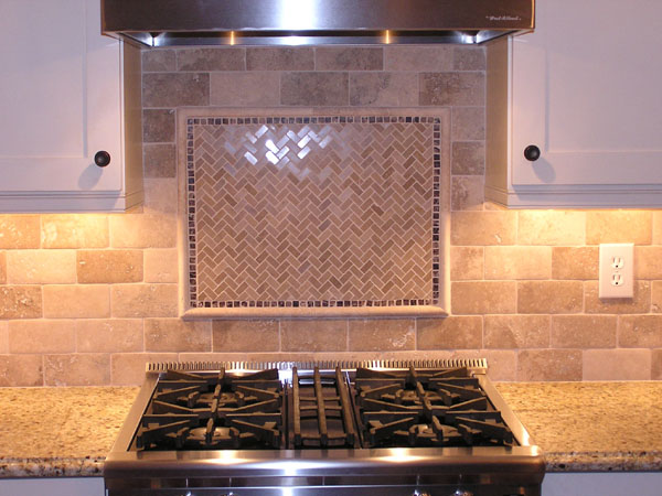 Travertine Subway Tile Backsplash In