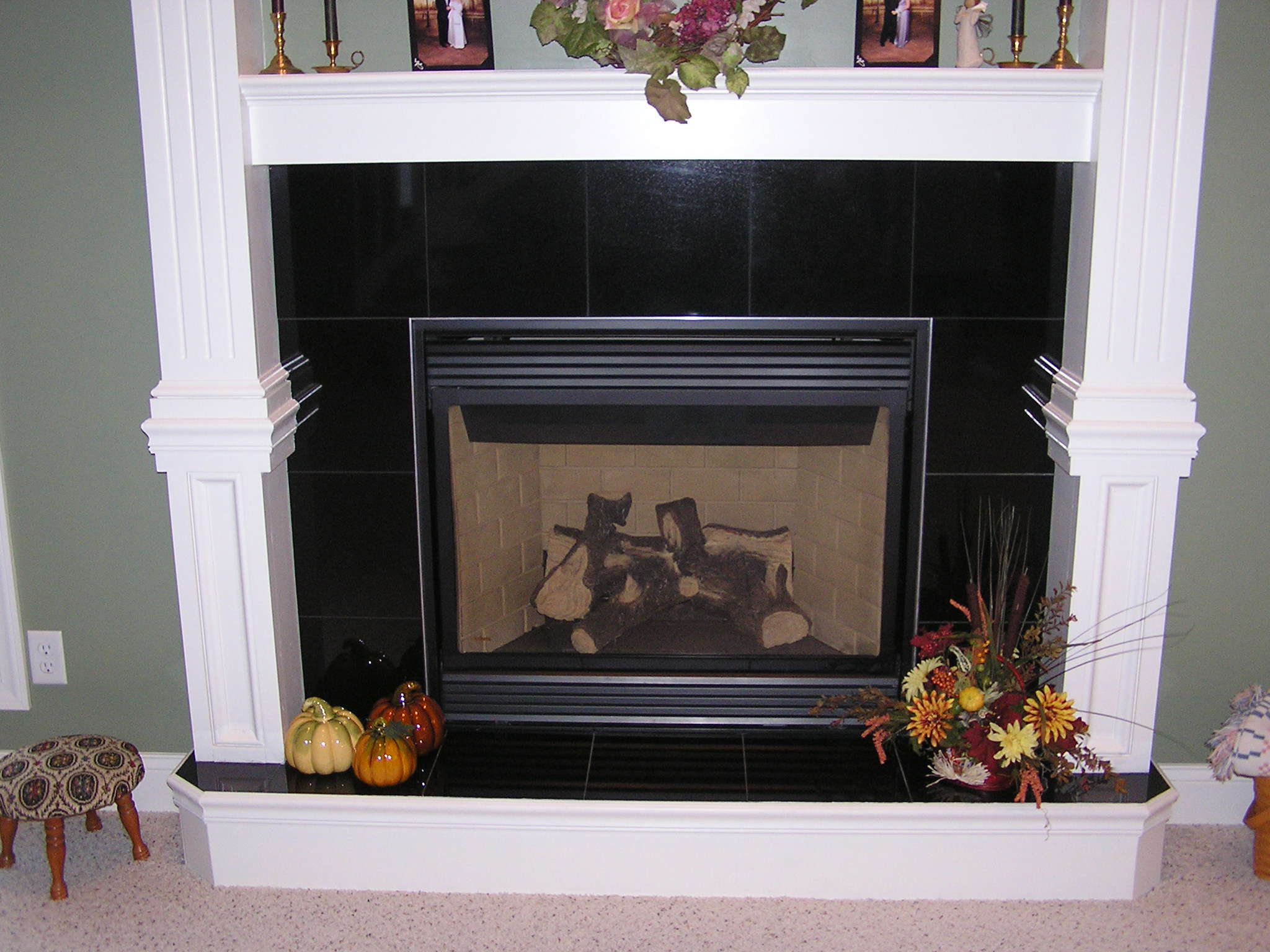 absolute black granite fireplace surround