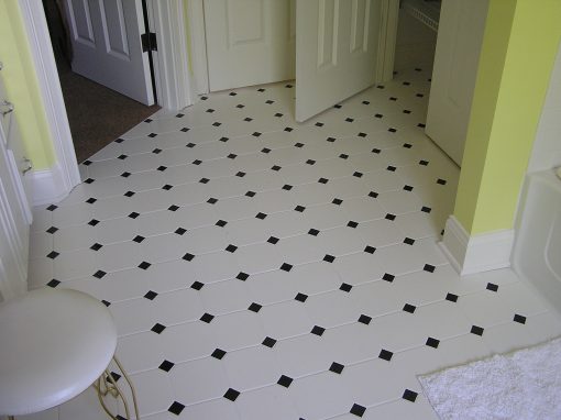 White Floor Tile with Black Inserts in Fairlawn, Ohio