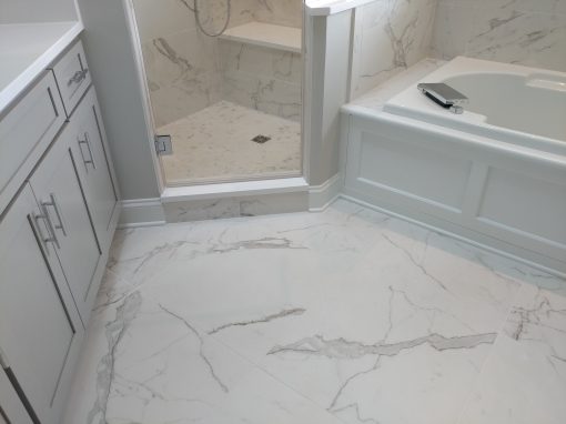 Calacatta Porcelain and Heated Tile Floor in Kent, Ohio